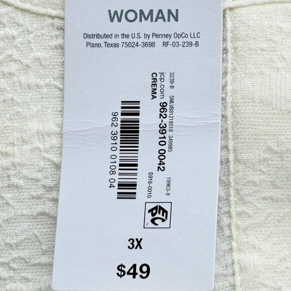 Liz Claiborne Women's Pullover 3/4 Sleeve Cream Blouse Plus Size 3X NWT - Picture 9 of 12